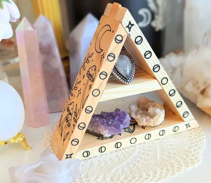 Moon Phase, Crystals and Mushrooms Triangular Small Shelf FB3294