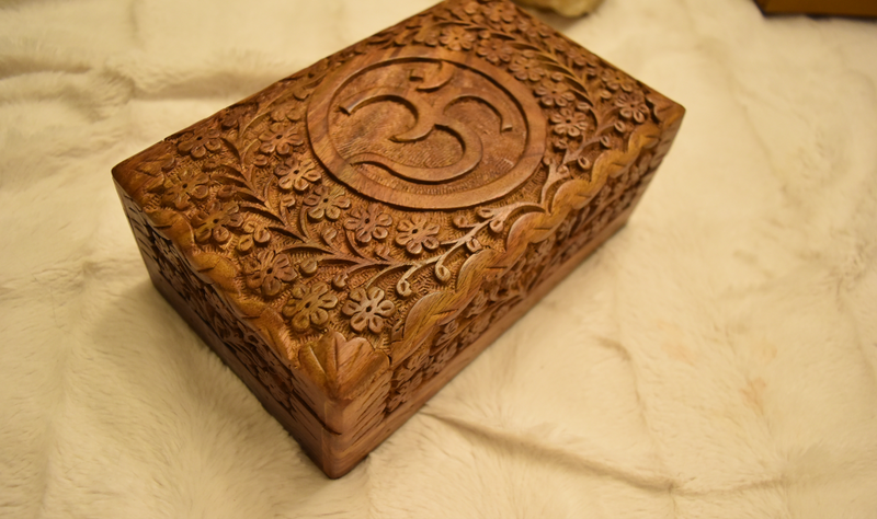 Etched Om Wood Carved Box FB1436