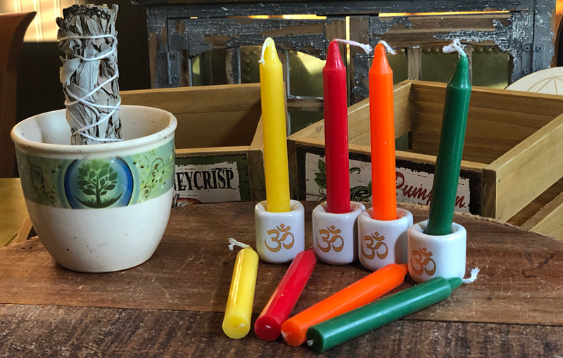 Mini Ritual/Altar/Chime Candles, Om candle holder Color Intention Card FB1855