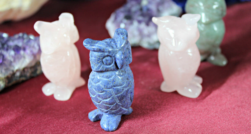 Owl Carving - Totem / Spirit Owl, Assorted Gemstones FB1343