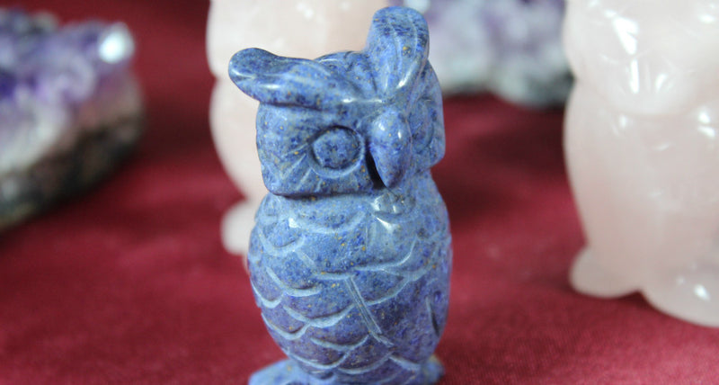 Owl Carving - Totem / Spirit Owl, Assorted Gemstones FB1343