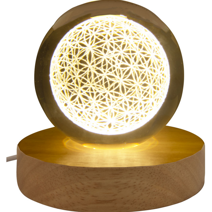 Holographic 3-D Clear Sphere with Lighted Wood Stand FB3241