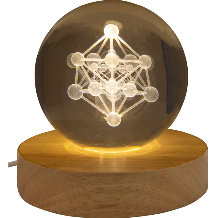 Holographic 3-D Clear Sphere with Lighted Wood Stand FB3241