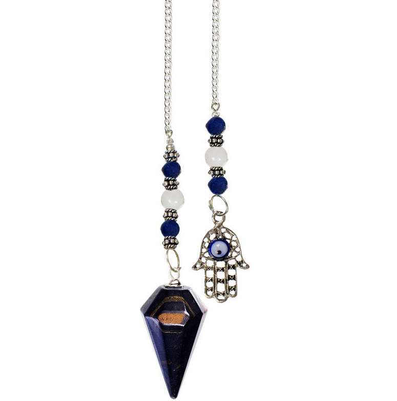 Blue Tiger Eye Beaded Pendulum - Hamsa Protection Charm  FB3242