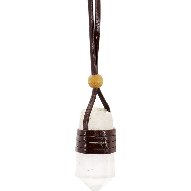 Gemstone Pendant, Faceted Point Leather Wrapped Necklace - FB2738