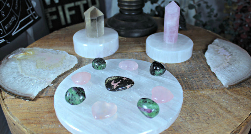 Selenite Etched Round Charging Plates / Bases for crystal grids and display; FB1488