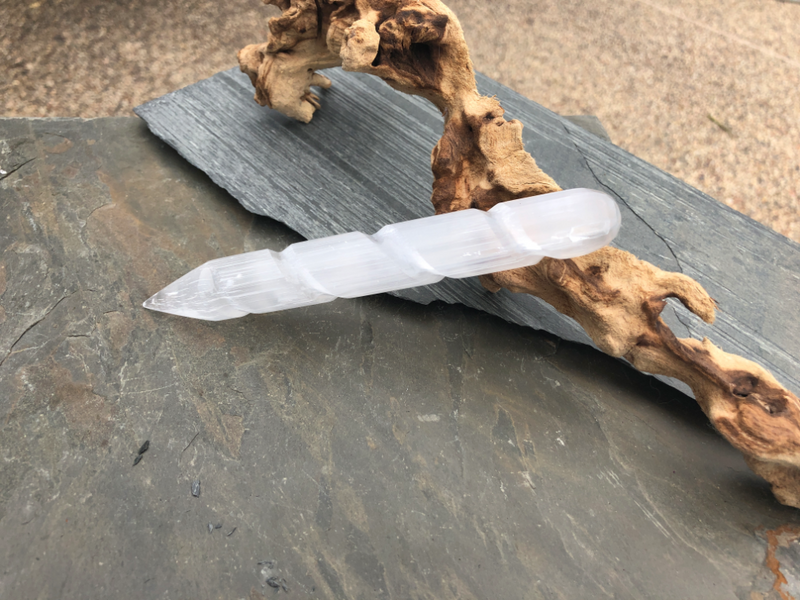 Selenite Twist Wand with Terminated Point, ethereal and purifying; FB1921