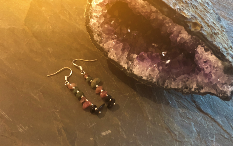 Mixed PInk, Black, Green Tourmaline (Watermelon) Sterling Silver Drop Earrings FB1962