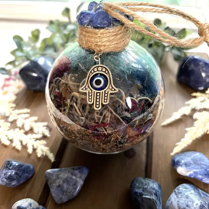 Witch Ball, Hamsa Protection, Tree of Life, Crow Skull or Fairy Orb, Natural Herbs FB3261