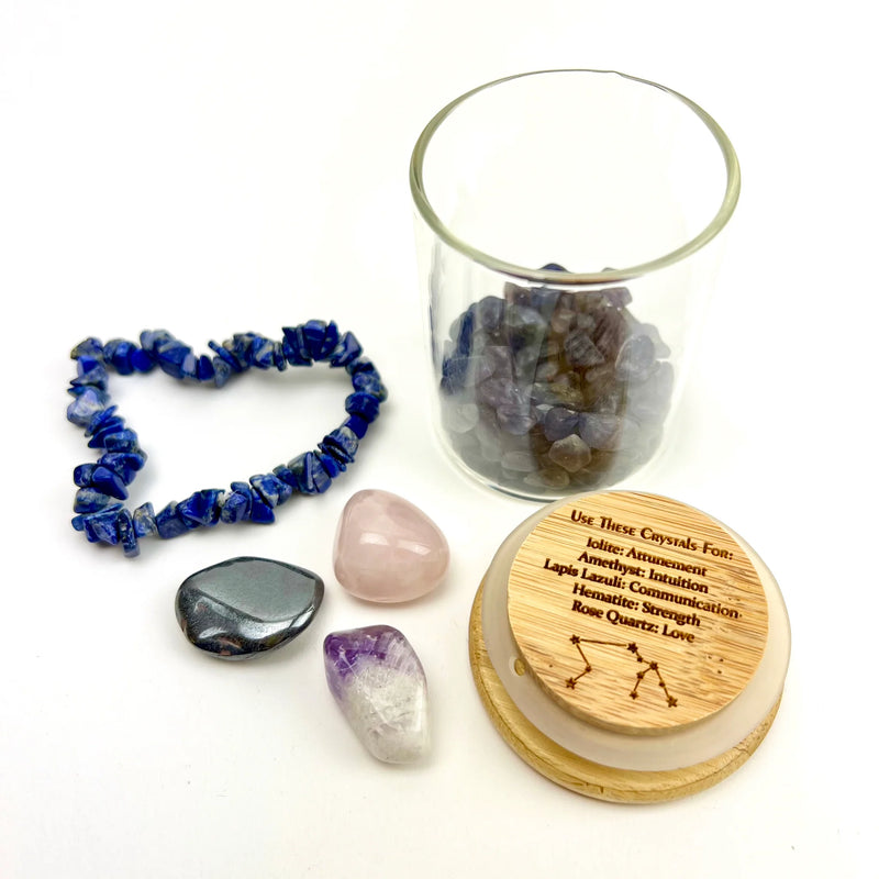 Zodiac Manifesting Glass Jar Crystal Kit Collections FB3259