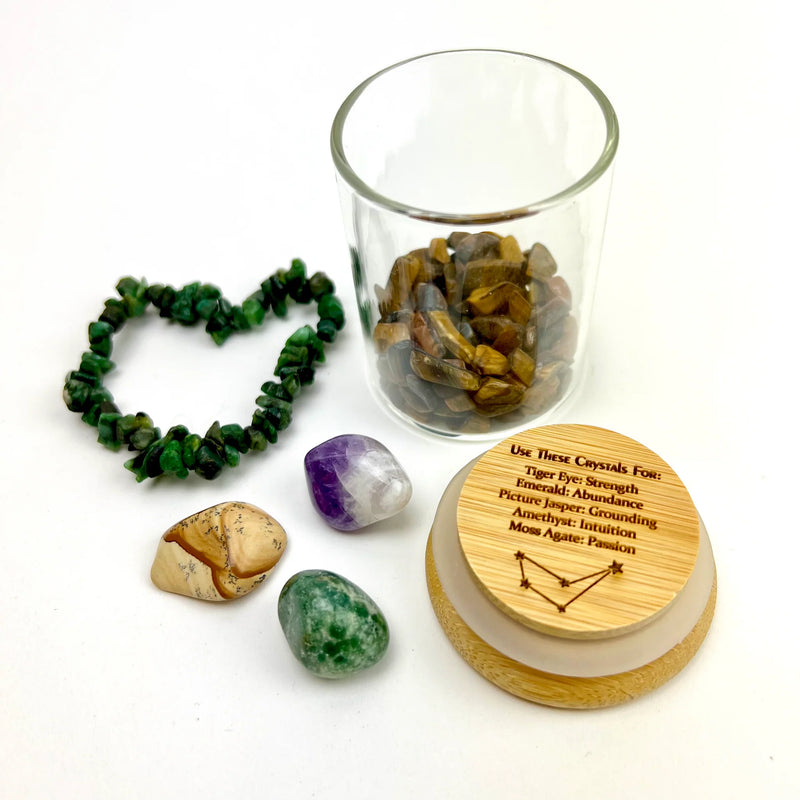 Zodiac Manifesting Glass Jar Crystal Kit Collections FB3259