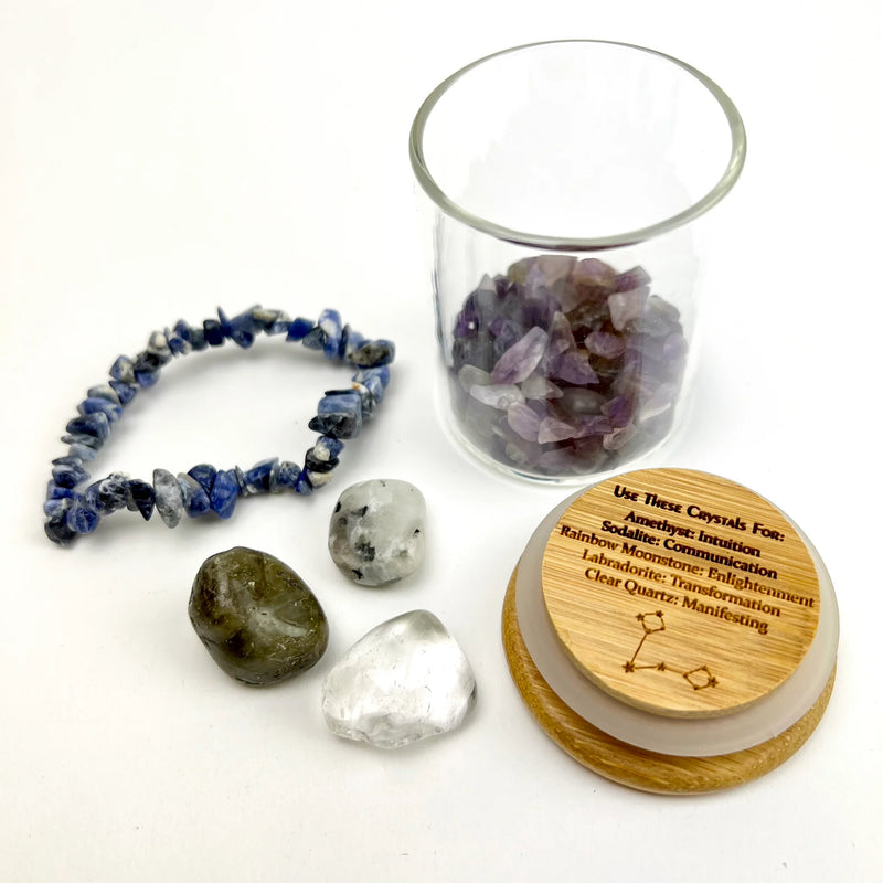 Zodiac Manifesting Glass Jar Crystal Kit Collections FB3259