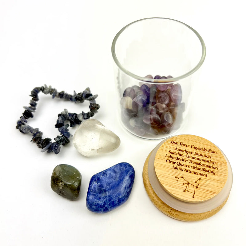 Zodiac Manifesting Glass Jar Crystal Kit Collections FB3259