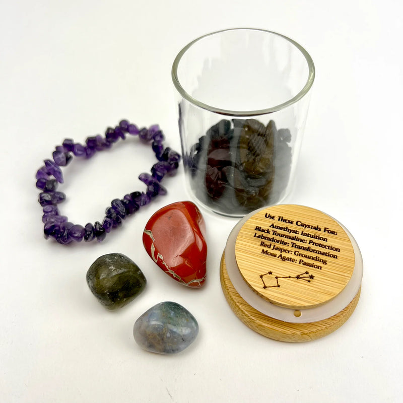 Zodiac Manifesting Glass Jar Crystal Kit Collections FB3259