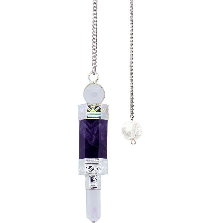 Amethyst with Crystal Point & Sphere Mini Wand Pendulum; FB2604