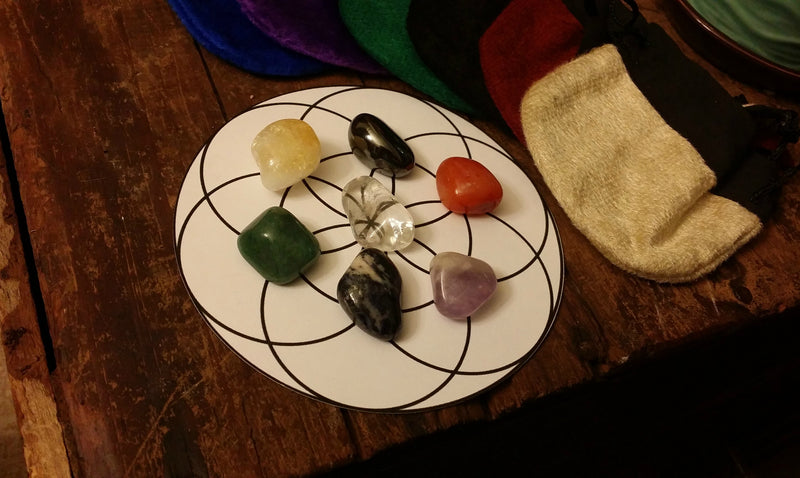 Chakra Set, Tumbled Stone Set with Pouch, Info Card, Gift Tag & Card-stock layout