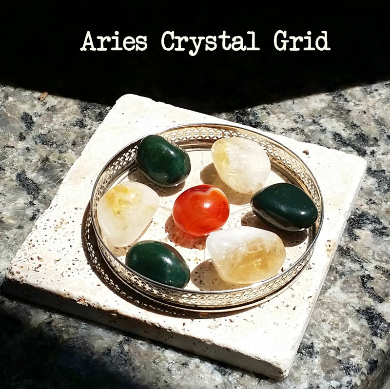Zodiac "Aries" Crystal Astrology Grid - Citrine, Carnelian, & Bloodstone