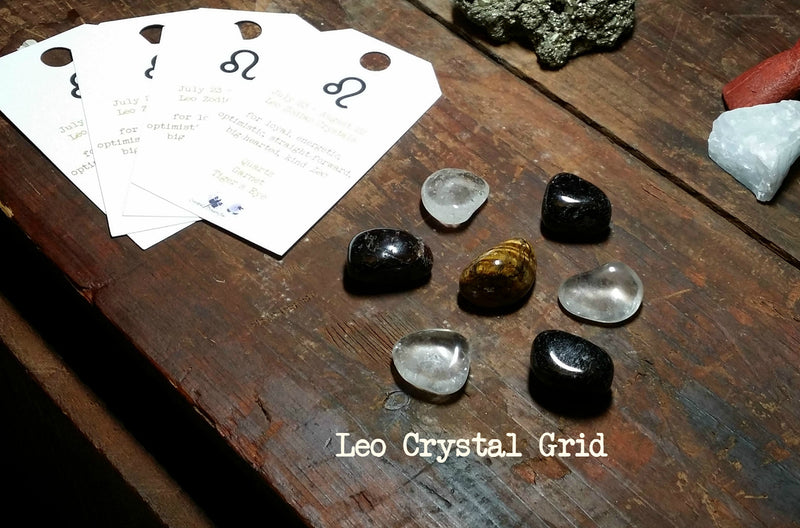 Zodiac "Leo" Crystal Astrology Grid - Clear Quartz, Garnet, Tiger's Eye