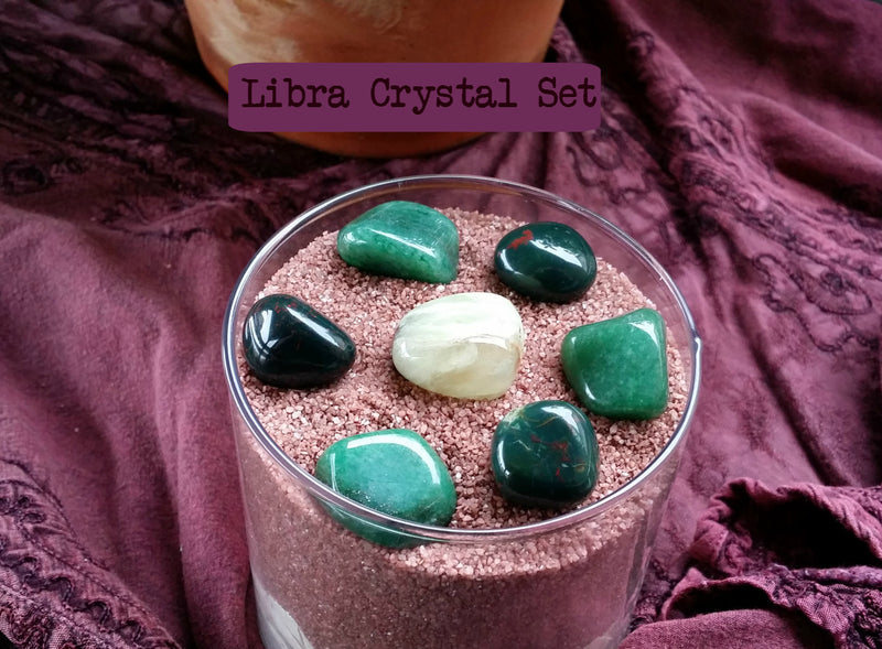 Zodiac "Libra" Crystal Astrology Grid - Prehnite, Bloodstone, & Green Aventurine