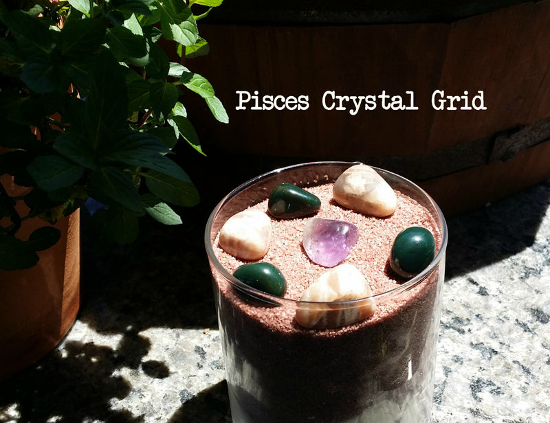 Zodiac "Pisces" Crystal Astrology Grid - Amethyst, Moonstone, & Bloodstone