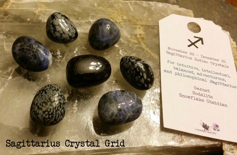 Zodiac "Sagittarius" Crystal Astrology Grid - Garnet, Sodalite, & Snowflake Obsidian