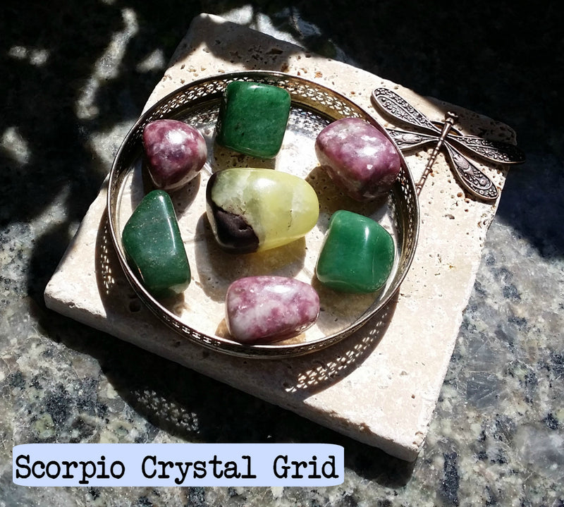 Zodiac "Scorpio" Crystal Astrology Grid - Prehnite, Lepidolite & Green Aventurine