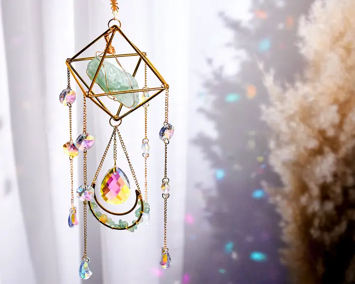 Crystal Sun Catcher - Rose Quartz or Citrine with Iridescent crystals FB3272 🦚