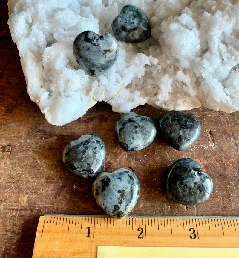 Blue Pearl Moonstone (Larvikite) Pocket Hearts