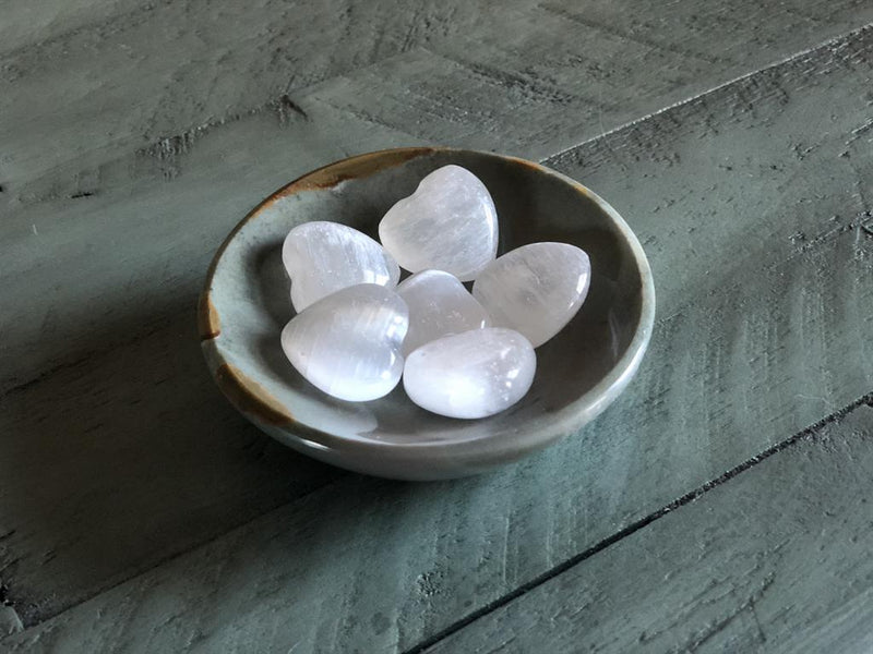 Selenite Hearts - with Great Sheen from Morocco - 1" to 3" across FB1780