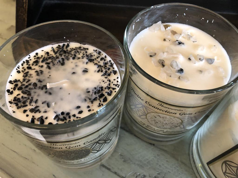 Hand-Poured Soy Candle in Glass Jar with Gemstones, or Gemstone Sand, and Essential Oil, FB2542