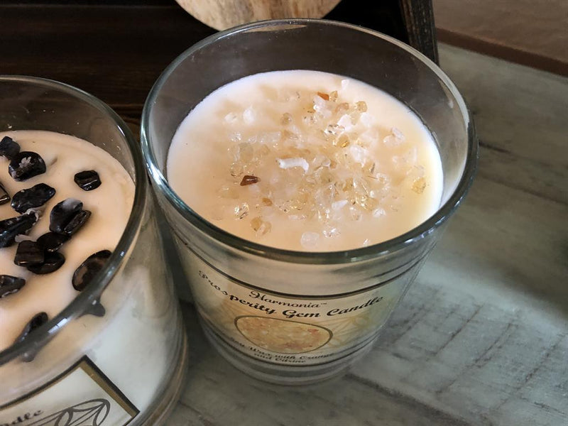 Hand-Poured Soy Candle in Glass Jar with Gemstones, or Gemstone Sand, and Essential Oil, FB2542