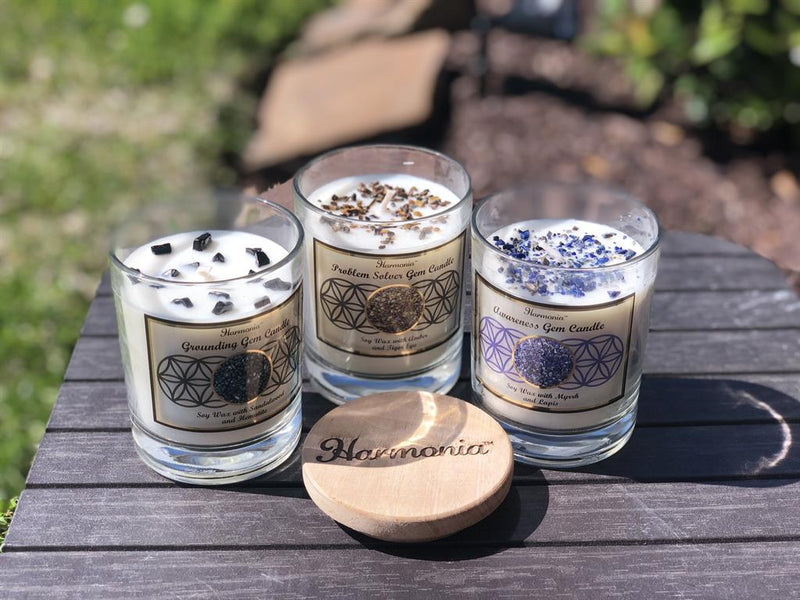 Hand-Poured Soy Candle in Glass Jar with Gemstones, or Gemstone Sand, and Essential Oil, FB2542