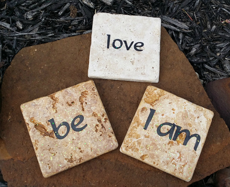 Inspirational Stone Tiles for Crystal Grids or Display - "I am" "be" "love" FB2404