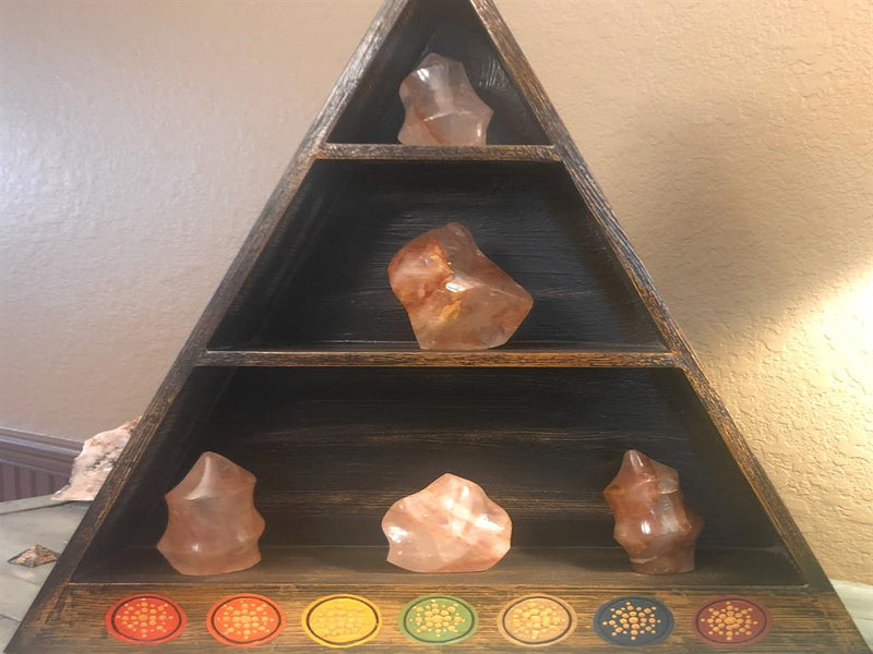 Wood Triangle Altar / Display Shelf, Chakra or Moon Phases from Bali; FB2544