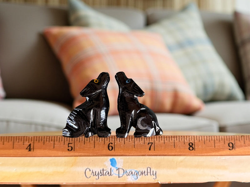 Black Onyx Wolf with Etched Crescent Moon, Spirit Animal FB3325 🏜️