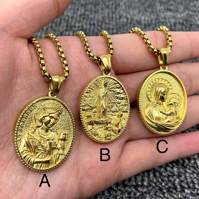 Mary Pendant in Three Versions, 18k Gold over Stainless FB3147 🌟