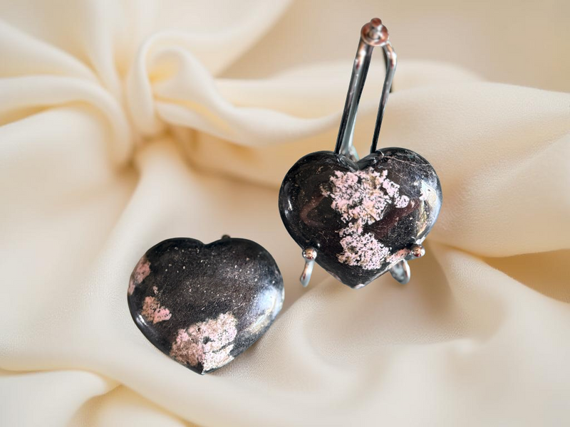 Black Jade and Pink Thulite Heart FB2258 🎀