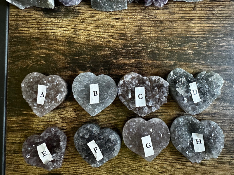 Amethyst Drusy / Cluster Carved Hearts for tranquility, calm and serenity FB1905