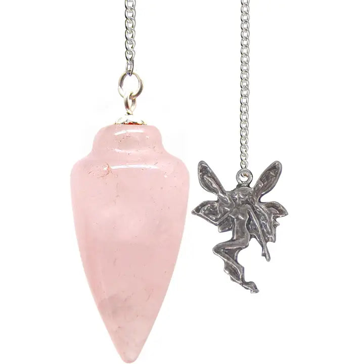 "Beginner's Pendulum" Rose Quartz with Fairy Charm, Pamphlet & Pouch FB2015 🌸