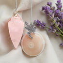 "Beginner's Pendulum" Rose Quartz with Fairy Charm, Pamphlet & Pouch FB2015 🌸
