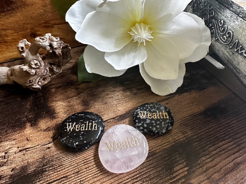 WEALTH Wordstone Totem / Spirit Stone Engraved on Assorted Gemstones