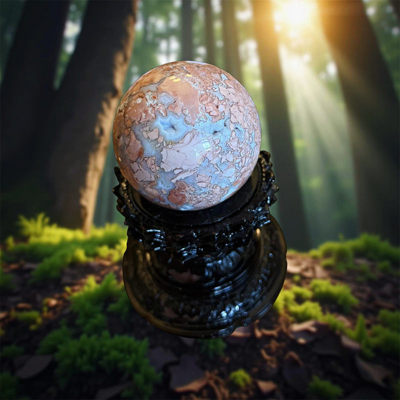 Cotton Candy Agate Sphere with Wood Stand FB2507 🌸