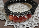 Carnelian, Matte Black Obsidian, Hematite Power / Prayer Bracelet, 2 Bracelet Set FB1908 🩷