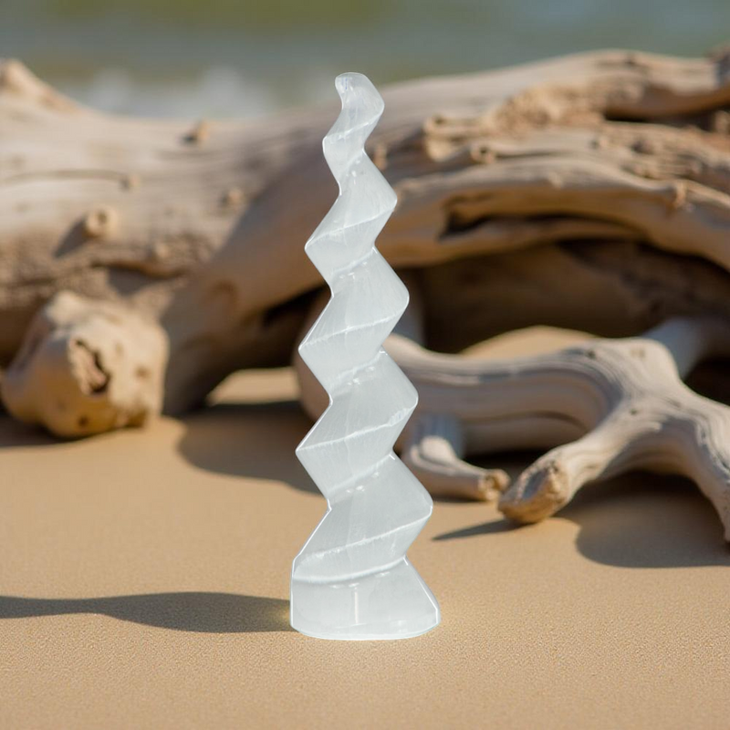 Selenite Spiral Twist Energy Tower from Morocco for positive energy FB1225 🌵