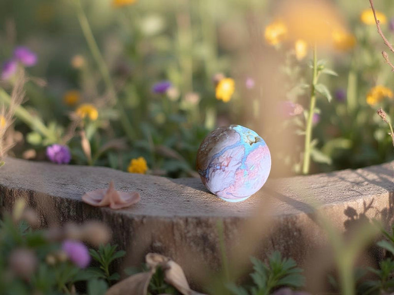 Cotton Candy Agate Sphere with Wood Stand FB2507 🌸