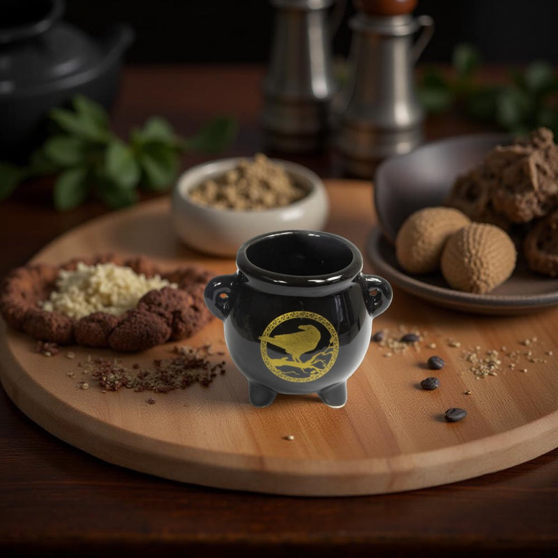 Ceramic Black Mini Cauldron With Raven or Tree of Life Design FB3128 🐦‍⬛