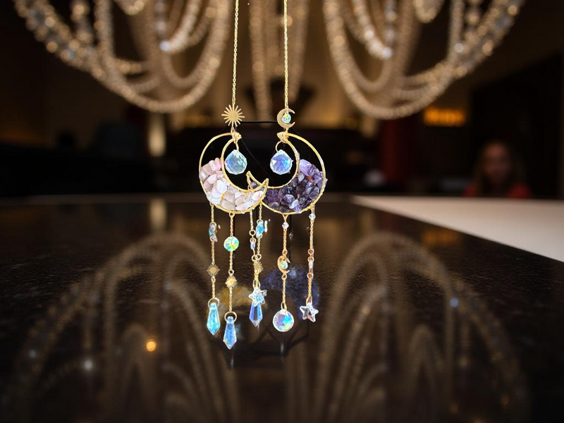 Celestial Moon and Stars Sun Catcher, Rose Quartz or Amethyst FB2265 ✨