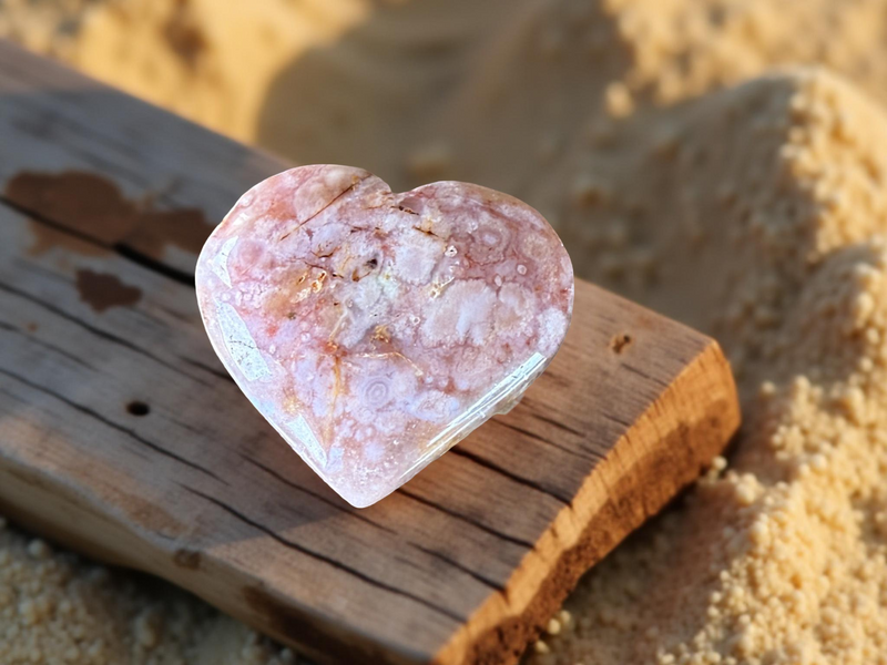 Sakura (Pink Flower Agate) Carved Heart, feminine energy, security FB2101 🌸