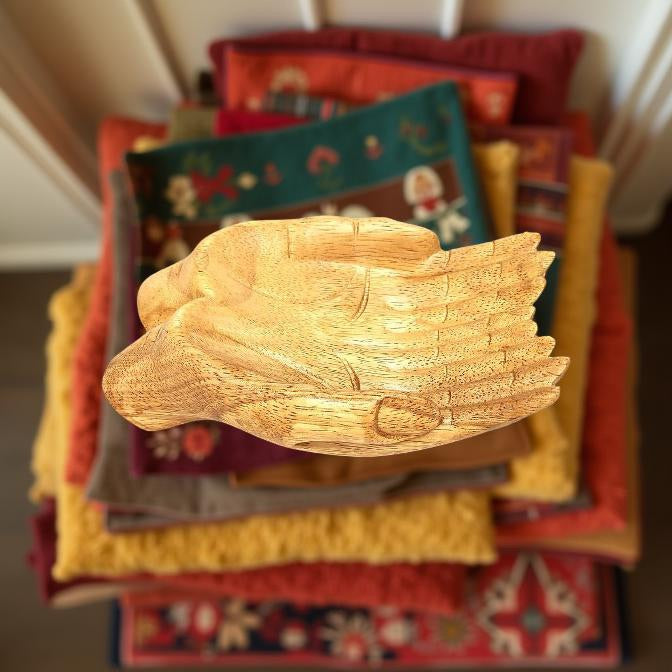 Wood Carved Healing Hands Bowl FB1403 🪔