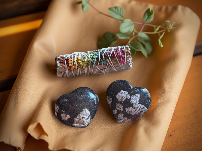 Black Jade and Pink Thulite Heart FB2258 🎀